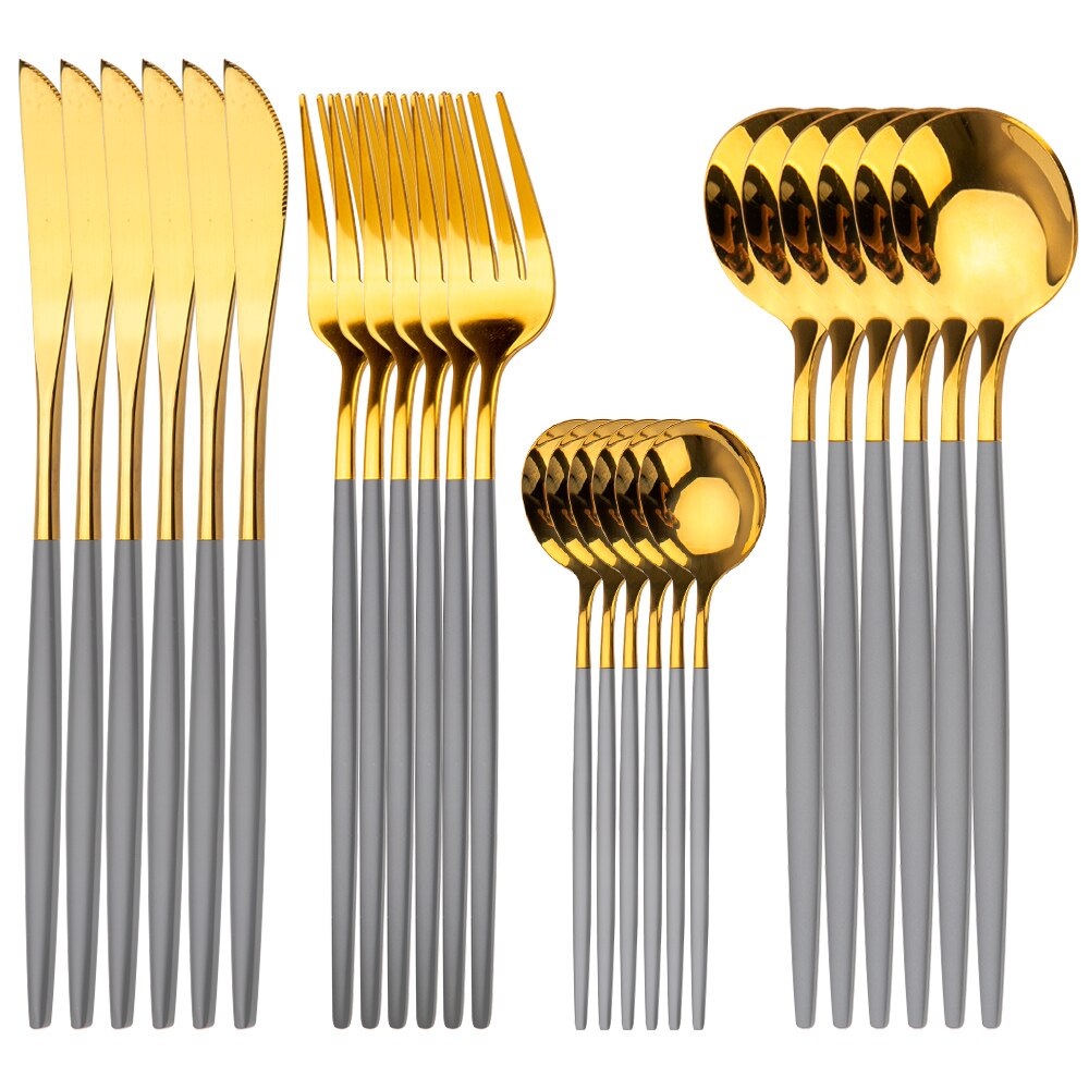 Merry Christmas Cutlery Set 24 Piece Christmas Dinnerware Knife Fork Spoon Set Tableware Christmas Decorations For Home: 24pcs Gray Gold