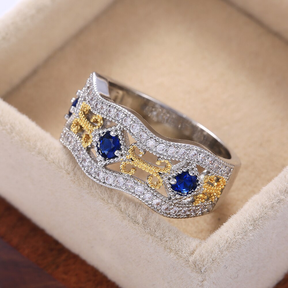 Huitan vintage lindo feminino anel de dedo casamento brilho azul cz pedra esposa/mãe presente aniversário grande antigo anéis anillos