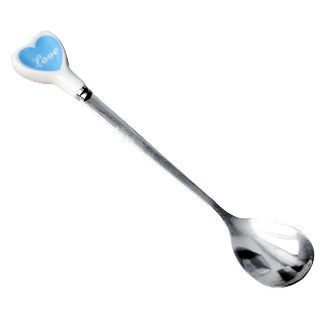 410 Roestvrij Staal Lange Steel Lepel Hartvormige Kleurrijke Lepel Handvat Lepels Bestek Ijs Drinken Gereedschap: Blauw
