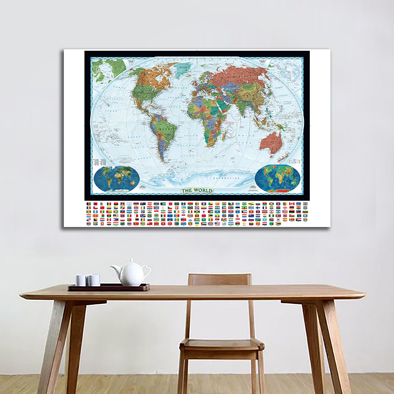 Mapa del mundo con banderas nacionales para decoración del hogar, póster de 59x42cm, lienzo, pintura, arte decorativo para pared