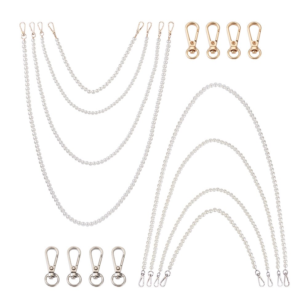 8Pcs 8 Styles Weiß Acryl Runde Perlen Tasche Griffe mit Zink-legierung Swivel Verschlüsse und Stahl Draht für Tasche ersatz Zubehör: 1SetA