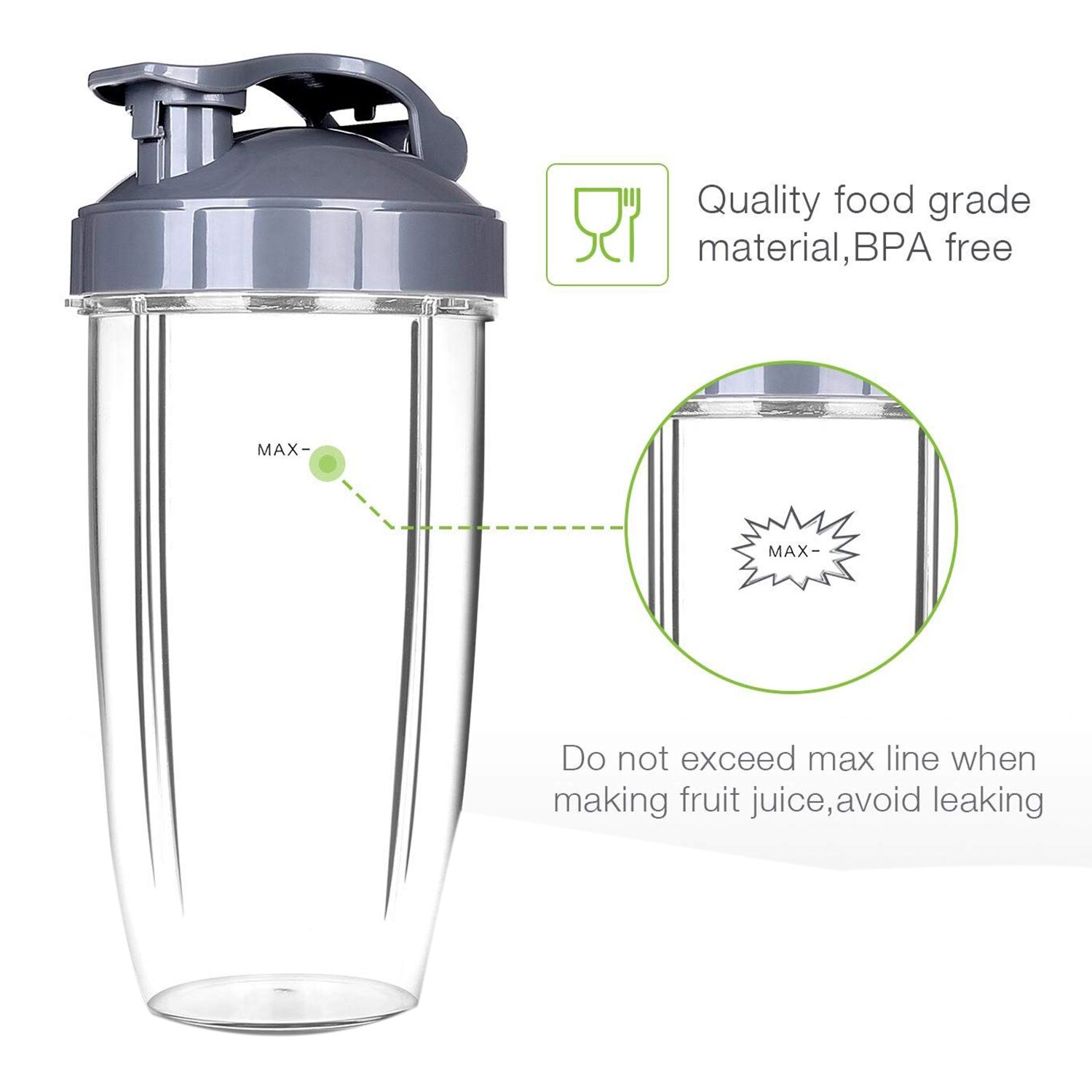 Replacement Cups with Flip Top to-Go Lid for NutriBullet 6-Piece High-Speed Blender/Mixer, Gasket and 32oz Cups for Nutribulle