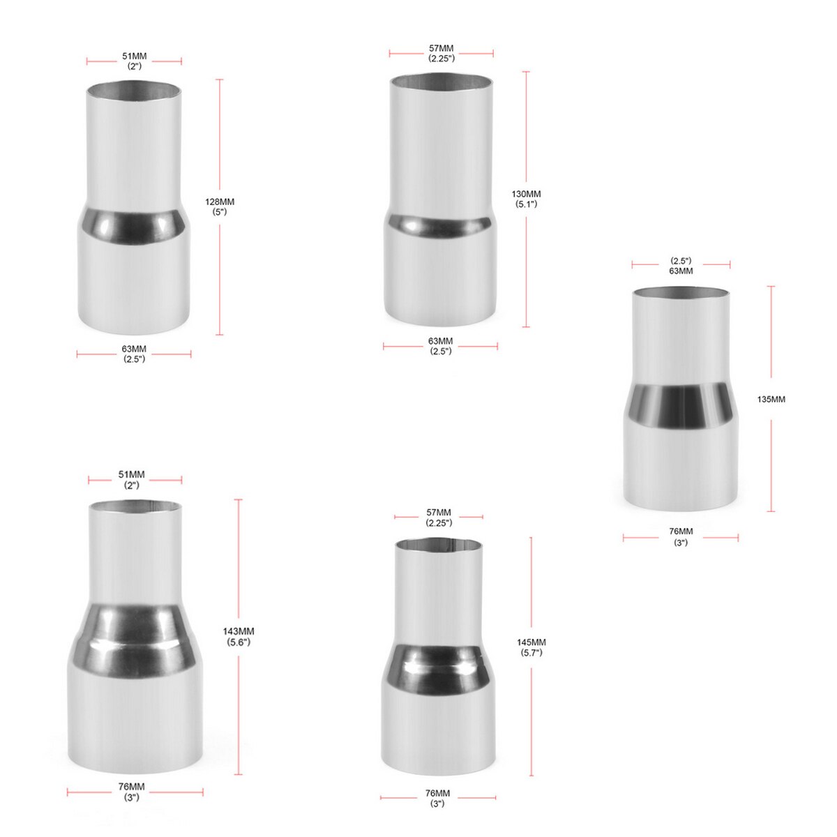 Universal udstødningsreduktionsstik bil udstødning bageste halerør rørspids trim lyddæmper 2.5 " -2 " 2.5 " -2.25 " 3 " -2 " 3 " -2.25 " 3 " -2.5 "