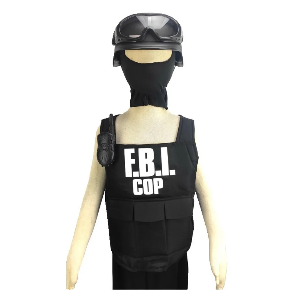 Children's Costume FBI Agent Bulletproof Suit Set of 5 Pieces Special Police Performance Costumes Halloween Costumes
