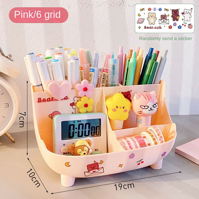 Kawaii Ins Desktop Pen Holder Organizer Japanese Cute Stationery Storage Box Cartoon Student Sundries Storage Box