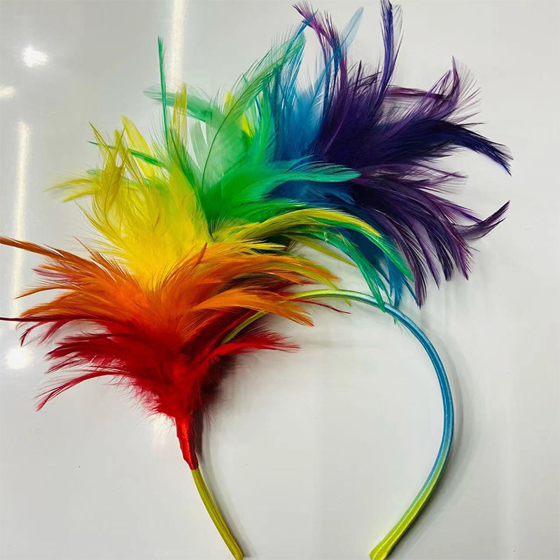 Vrouwen veren hoofdband zendspoel uitvoeren Halloween hoofddeksels partij hoofdtooi haar hoepel haar ornament: GRIJS
