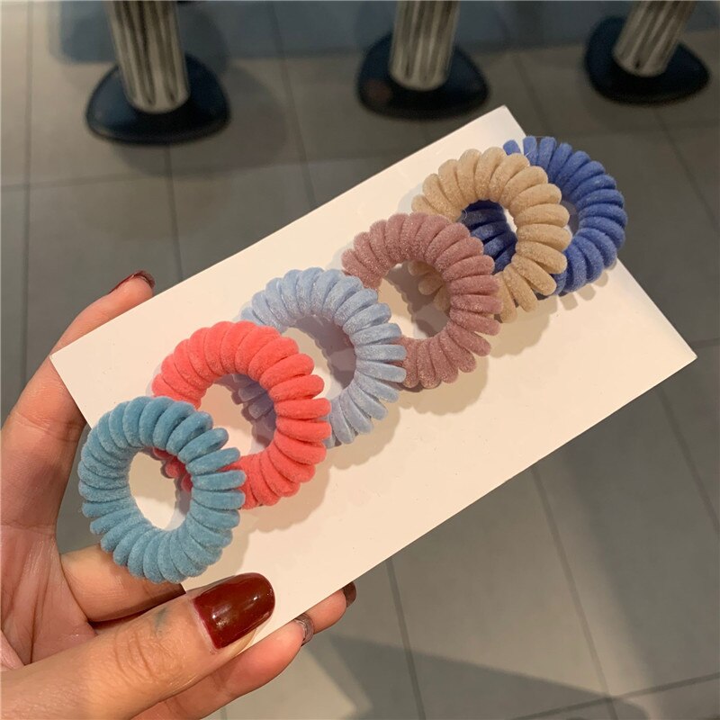 1Pc Elastische Haarbanden Fluwelen Spiraal Vorm Paardenstaart Houders Haar Banden Gum Rubber Band Haar Touw Telefoon Draad Haar accessoires