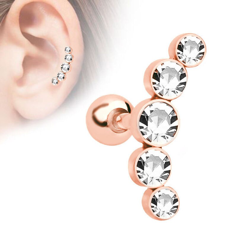 1 ud. De pendientes de diamantes de imitación, pendientes de cartílago para mujer de acero inoxidable, Piercing pequeño para oreja, joyería, chaquetas de estilo: rose gold