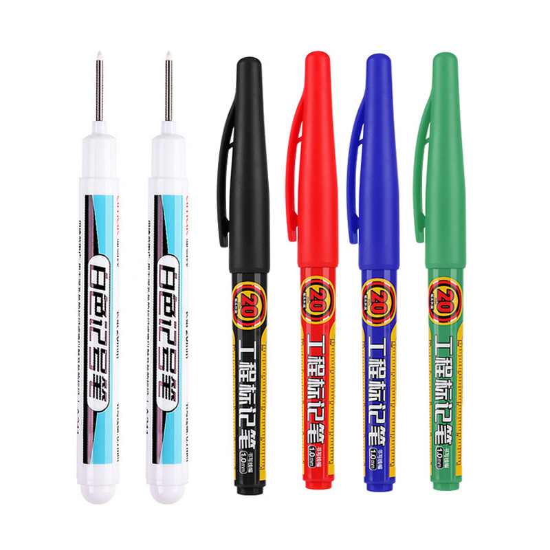 Stylo marqueur blanc pour trous profonds, longueur 2cm, stylo de charpentier, marquage fin dans le métal et le bois, feuille de bricolage, traçage de carreaux de céramique, 6 pièces/ensemble: Black