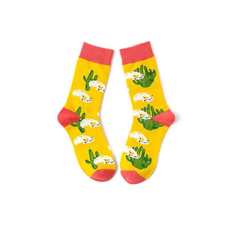 Heren dames unisex casual katoen print middenkousen sportsokken voor fietsen winter  #2 g 29: Geel