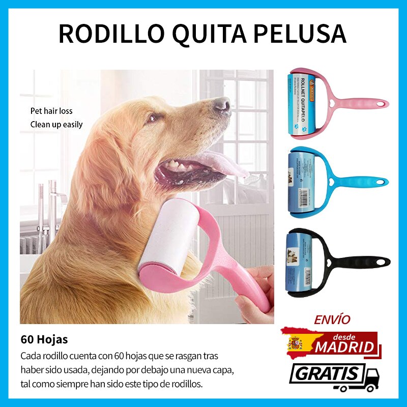 Rodillo Quitapelusas Adhesivo Sin Recambios Cepillos Quita Pelusa Adherente para Quitar Pelos de Perro y Gato Rollo de Papel portátil Pegatina para Quitar el Polvo 60 hojas desde madrid