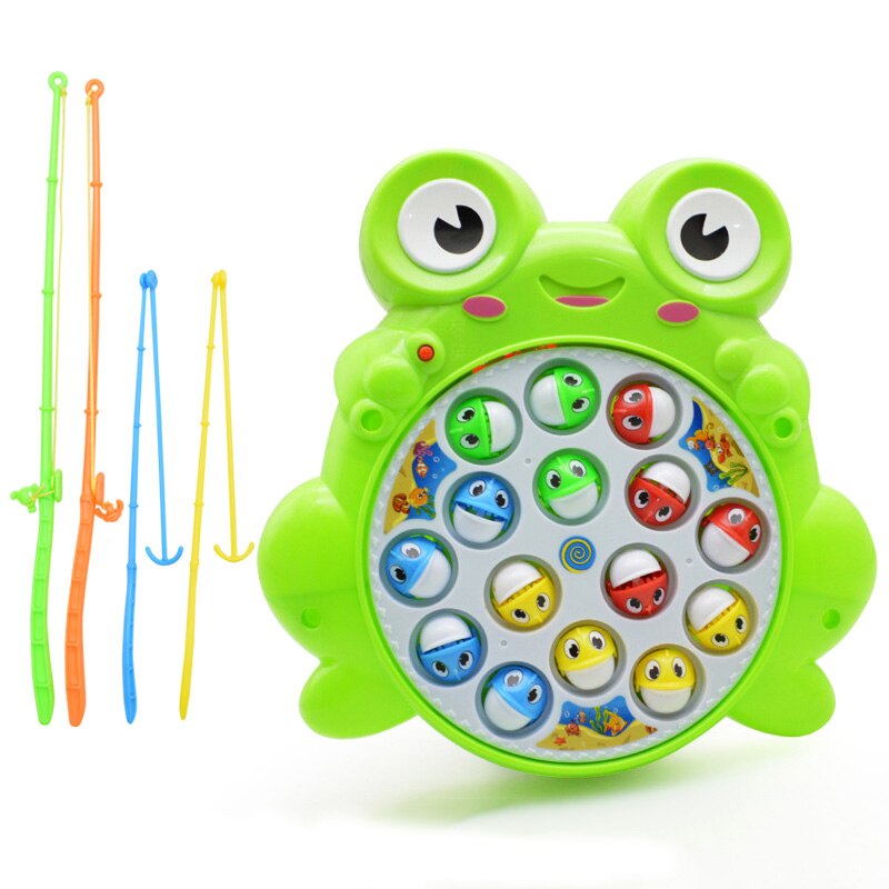 Conjunto de juguetes de pesca eléctrica para niños, juguete educativo con plataforma de pesca giratoria, de dibujos animados,: frog