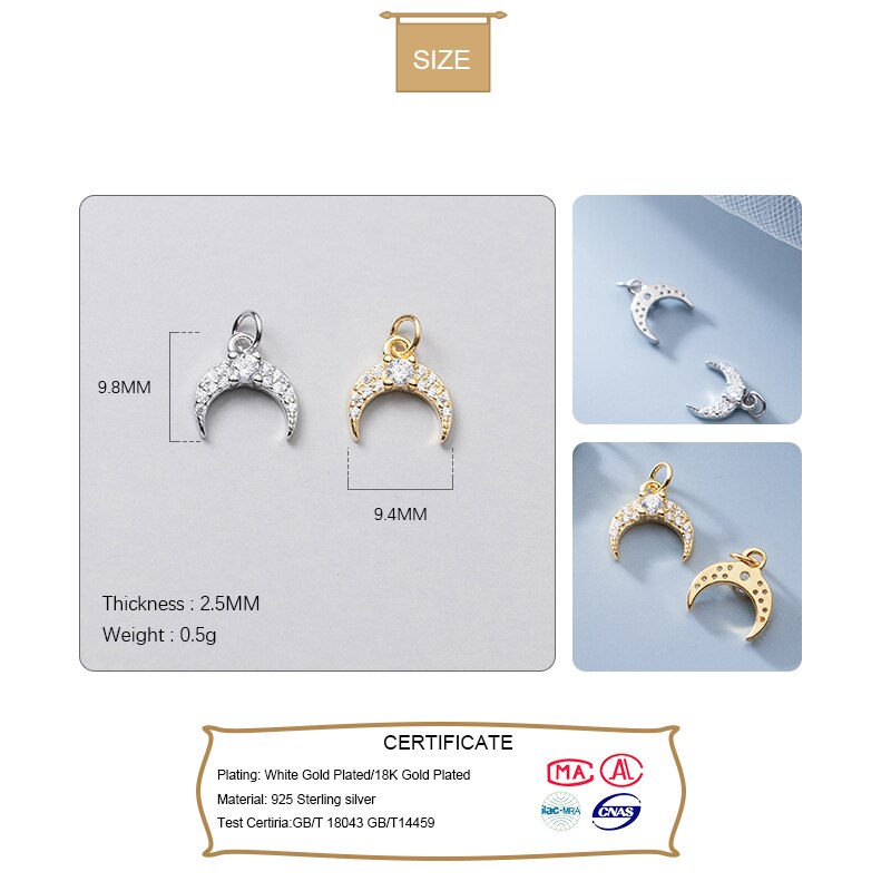 Trustdavis Mode Echte 925 Sterling Zilver Sweet Mini Maan Cz Charm Hanger Handgemaakte Diy Accessoires DZ44