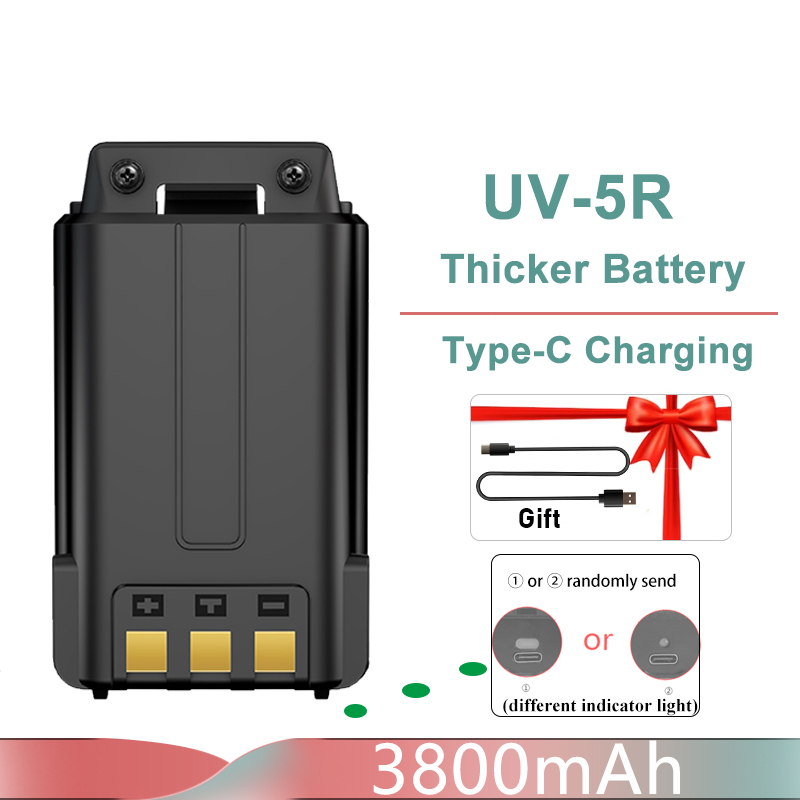 Baofeng UV 5R Battery Type-C Charger Thicker 3800mAh BL-5 For Walkie Talkie Radio UV-5RC UV-5RE BF-F8 BF-F8HP GT-5R BF-F9 UV-5X3: green