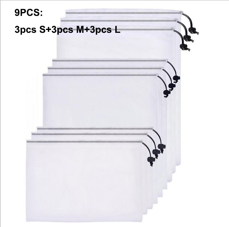 Sacs en maille réutilisables pour produits, 2 à 15 pièces, lavables, écologiques, sacs légers pour épicerie, stockage de fruits et légumes: 9pcs set