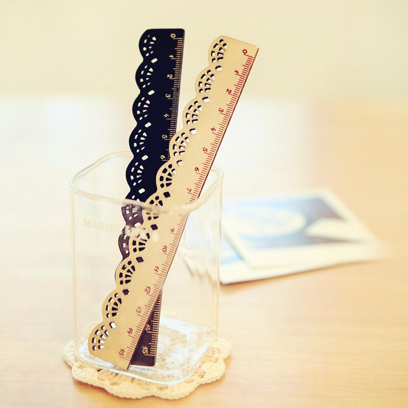 -2 Pcs Beautiful Stylish Korea Stationery Lace Wood Ruler Sewing Ruler Office School Supplies