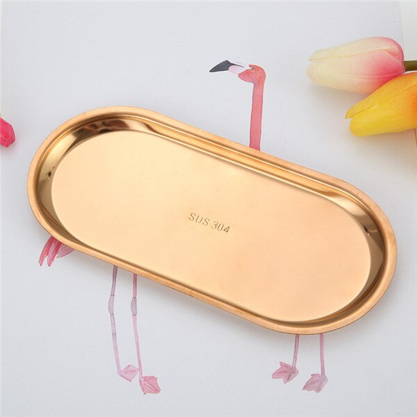 Plateau de stockage de parfum cosmétique de luxe en acier inoxydable, assiette de décoration de plat, plateaux bijoux anneau pain Dessert noir 1 pièces: rose gold