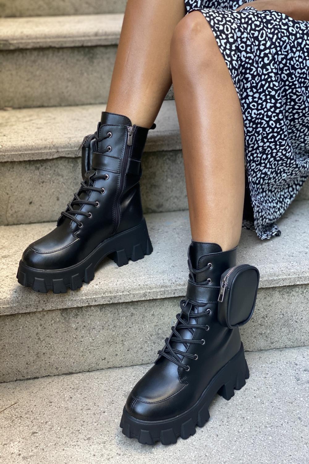 Women's Side Pocket Detailed Zipper Boot Женские сапоги platform boots motorcycle boat