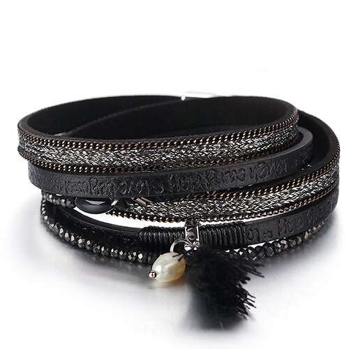 Flashbuy Multilayer Leather Bracelets For Women Peace Symbol Magnetic Multilayer Wide Bracelet Charm Female Jewelry Accessories: 4