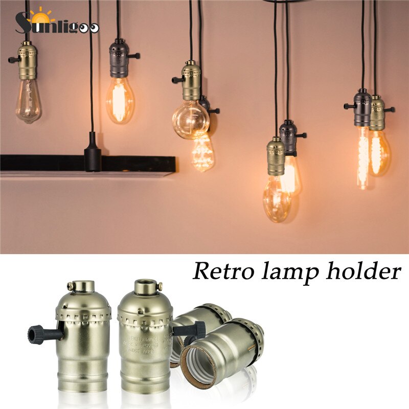 Sunligoo E26 Licht Sockets, 6 stks/pak Edison Retro Hanger Lamphouder, industriële en Decoratieve voor DIY Verlichting Brons/Zwart