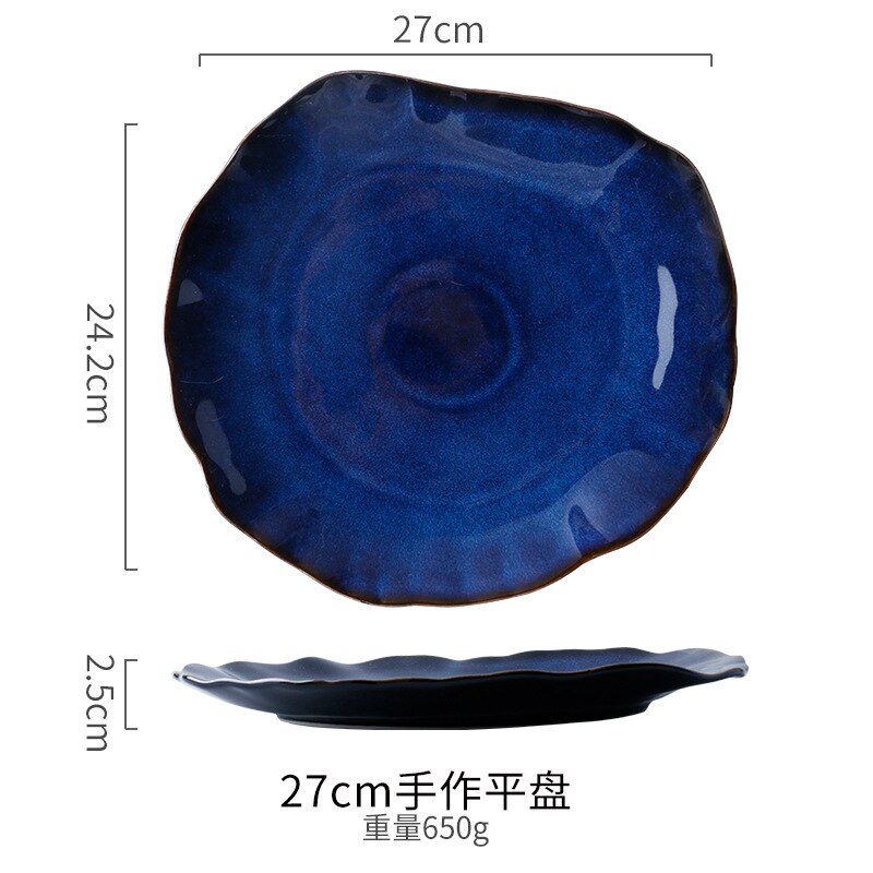 Ceramic Food Dish Flat Plate Pottery Irregular Dish Dinnerware Dishes Western Tableware Household Plate: L