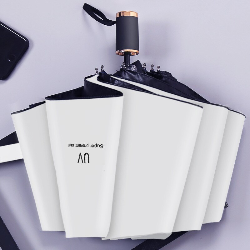 umbrella rain women three fold thickened black glue sunscreen sun umbrella nine plywood White umbrella umbrella rain women