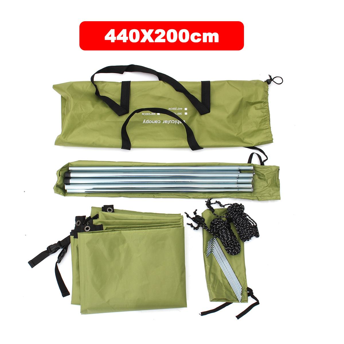 440 x 200cm bil sidely skygge camping bil tagtelt markise vandtæt uv campingtelt bil tag regnsejl: Grå