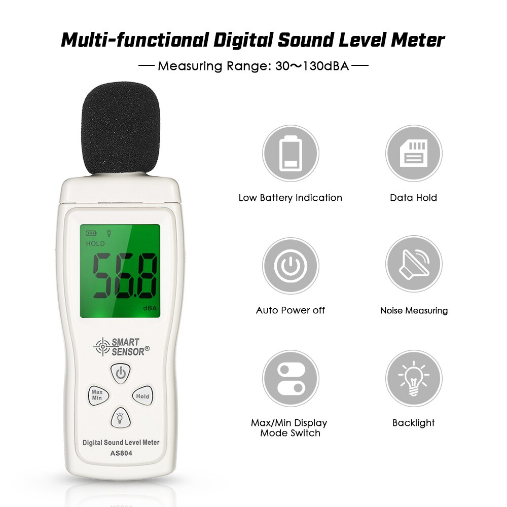 SMART SENSOR Mini Digital Sound Level Meter LCD Display Noise Meter Noise Measuring Instrument Decibel Tester 30-130dBA