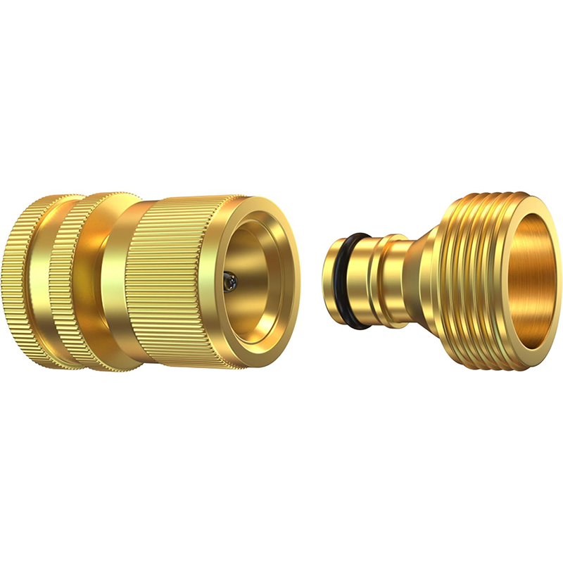 Brass Heavy Duty Water Hose Quick Connect Fittings Quick Release Hose Connector, Fit for 3/4" Gardening Hoses: Brown