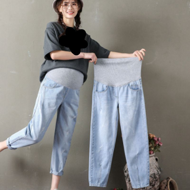 Pantalon de maternité pour femmes enceintes, jean bleu troué, Leggings ventre, pantalon sarouel de grossesse: XXL