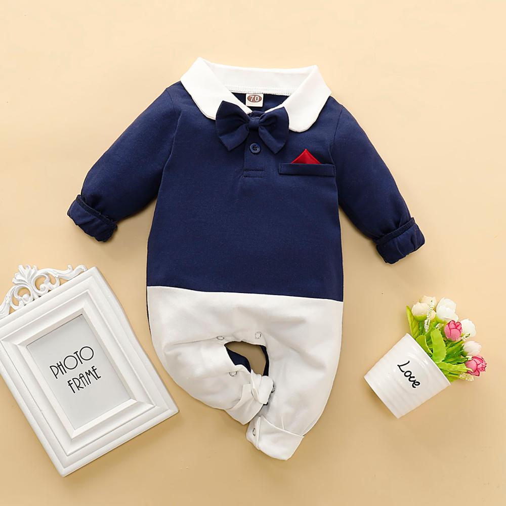PatPat été et printemps bébé garçon Gentleman nœud papillon décor Polo col à manches longues combinaison bébé garçon vêtements: 6-9 Months