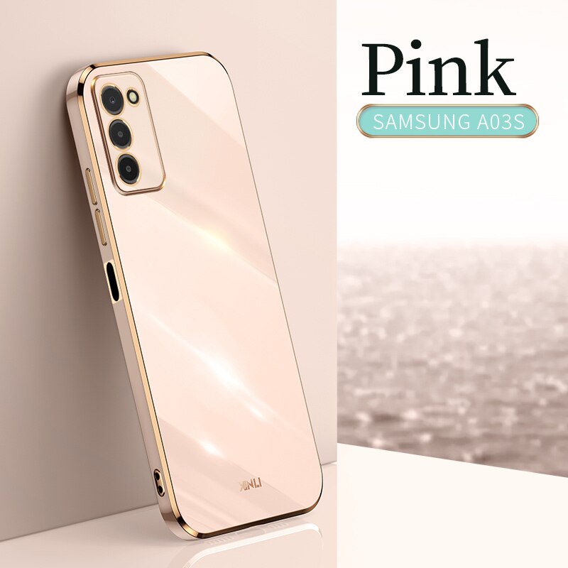 Coque de téléphone Samsung Galaxy A03S, étui de téléphone à cadre carré plaqué en Silicone, Coque arrière Ultra-mince et souple: Rose