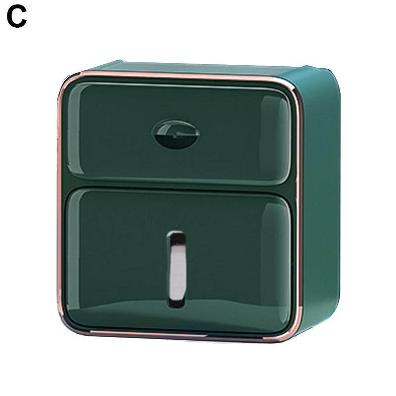 Wall Mounted Toilet Paper Holder Waterproof Tray Roll Tube Toilet Paper Storage Box Tray Tissue Box Shelf Bathroom Product: dark green