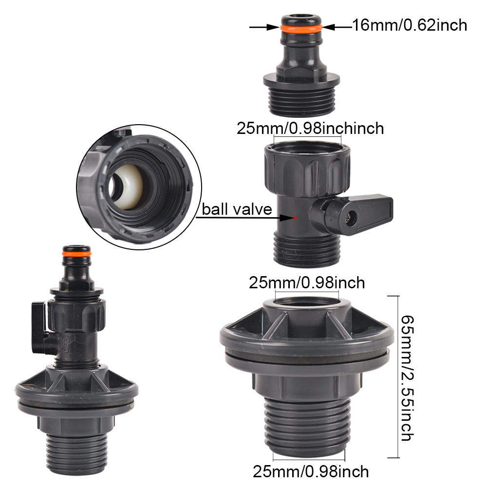 1/2 3/4 Zoll PVC Zapfen Regenfass Wasserhahn Ventil Bausatz mit Schottverschraubung und Schlauchadapter, für Aquarien, Wassertanks, Schwimmbecken