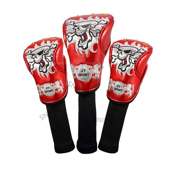 Pirate Thick PU Leather Golf UT Cover Headcover Golf Hybrid Headcover Utility Rescue Number Tag: 3pcs red