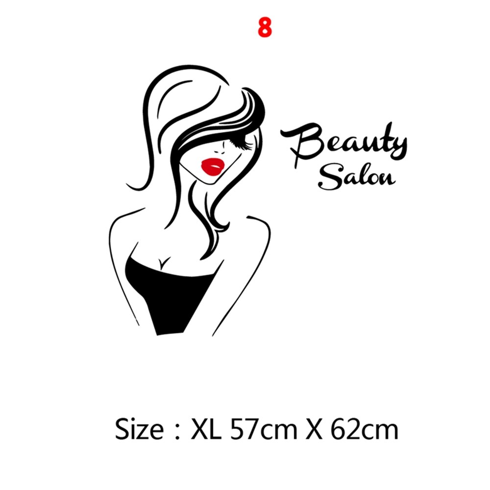 Skønhedssalon vægklistermærke smuk dame frisør til dame & #39 ;s røde læber vinyl makeup klistermærke hår frisør frisør mærkat: 8