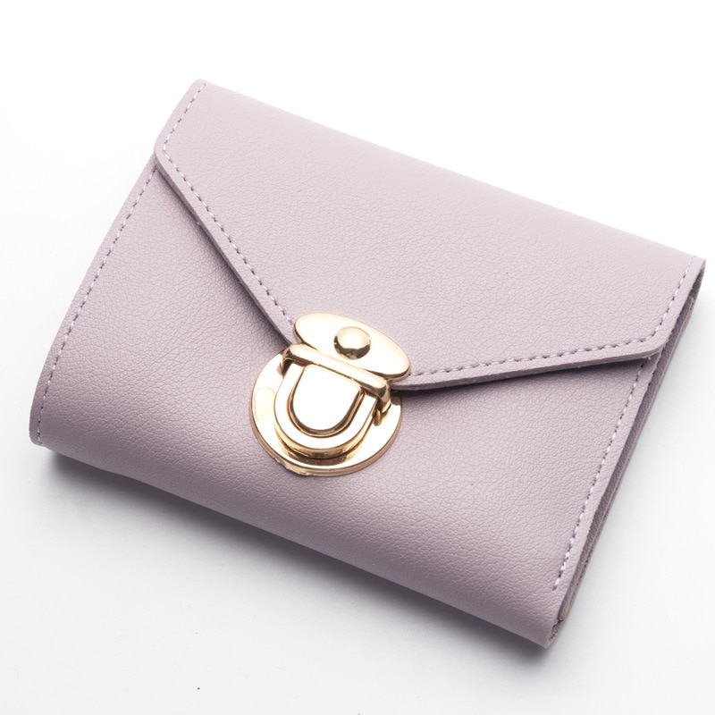 Baellerry Mini Envelope Wallet Women Leather Small Women Wallets Clutch Ladies Purse Card Holder Hasp Trifold Wallet Cuzdan W176: light purple