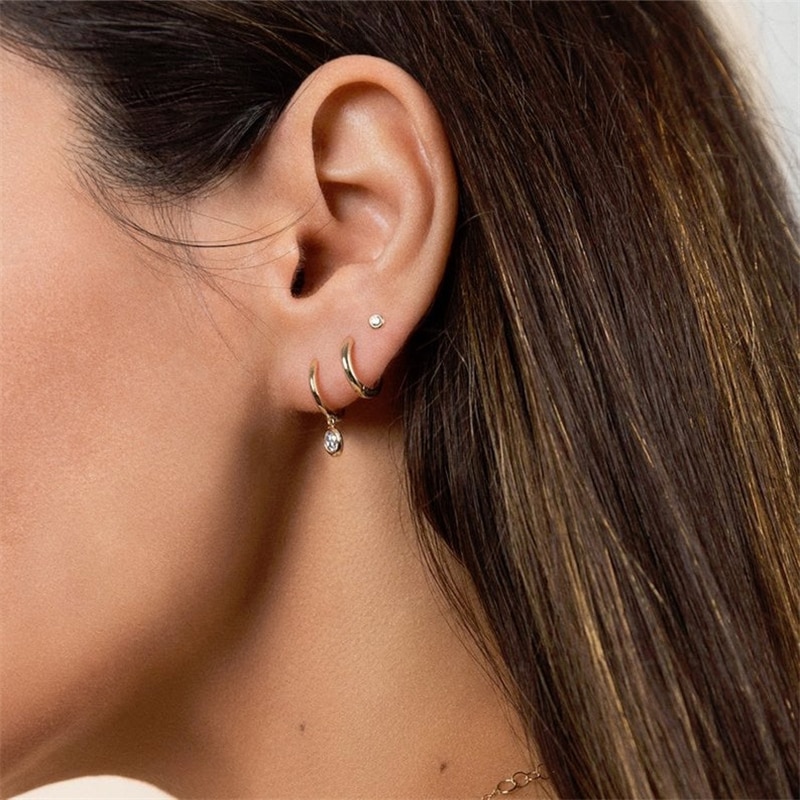 Boako   s925 sterling sølv øreringe minimalistisk chic vindcirkel glatte øreringe sat med zirkon øreringe smykker