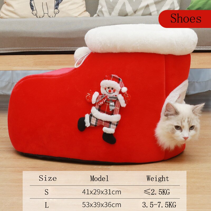 3 Stijlen Kat &amp; Hond Huis Kerst Huisdier Slapen Bed Voor Katten Winter Zachte Kleine Honden Bedden Kitten Cave Huis nest Puppy Mat Producten: Christmas shoes / L