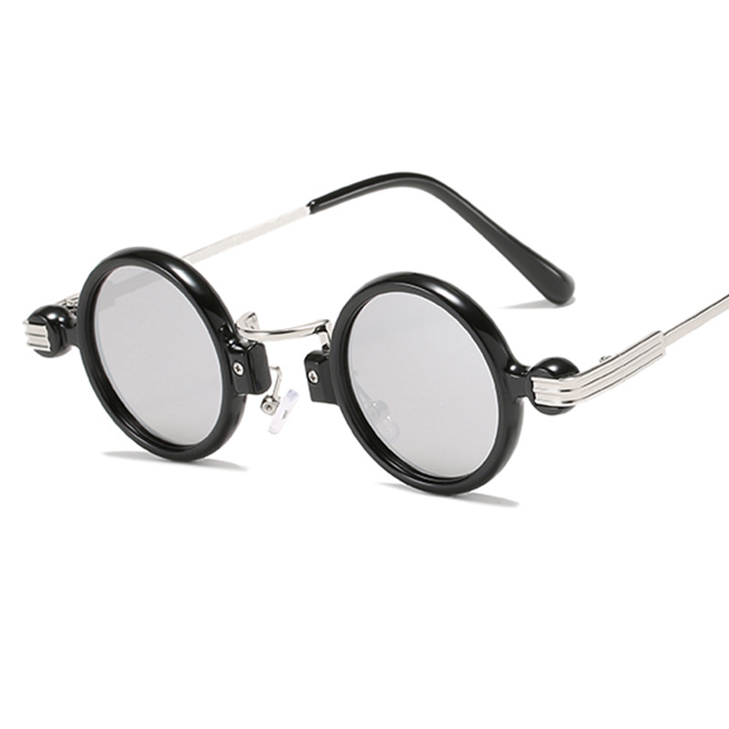 Gafas De Sol redondas pequeñas para hombre y mujer, lentes De Sol Retro Steampunk con montura De Metal, UV400: Blanco