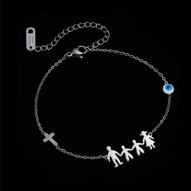 1 PC acier inoxydable Bracelets garçon & fille amant Parents couleur argent coeur blanc estampage étiquettes famille bijoux 18cm de long: 4