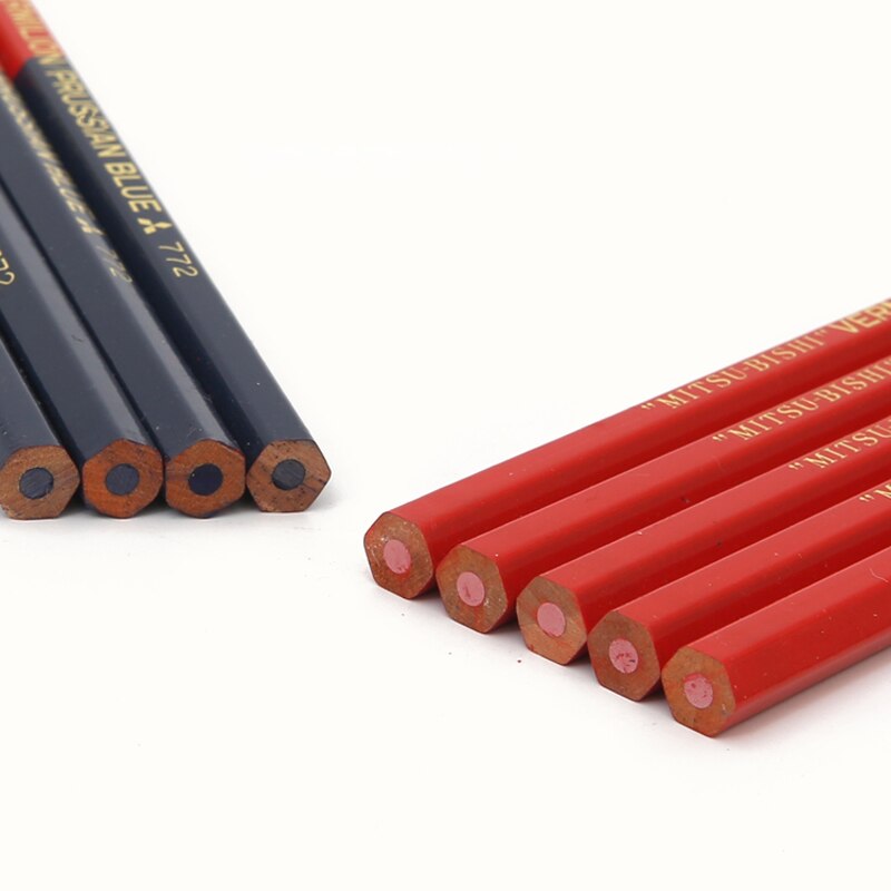 6 stk / parti mitsubishi uni 772 blyant rød & blå 2 farveblyanter & skrivemateriel kontor & skoleartikler