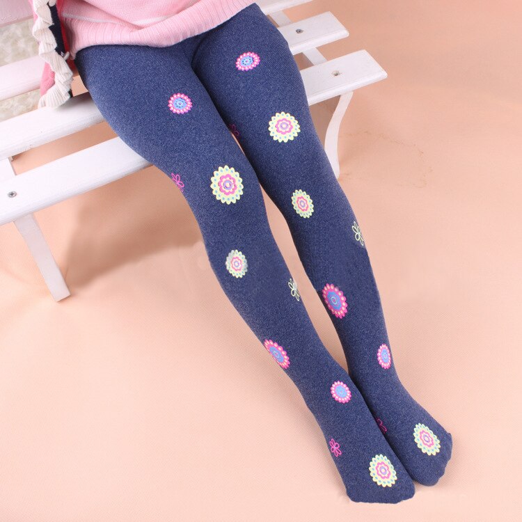 Barn flickor denim blommiga strumpbyxor bomullsstrumpbyxor baby flickor jeansliknande strumpbyxor barn jeans strumpbyxor
