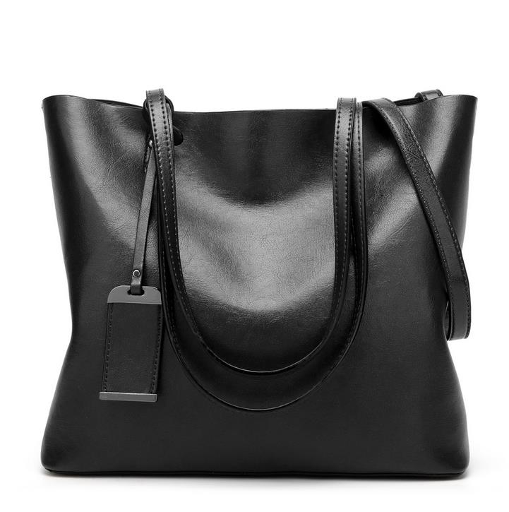 JOOZ Waxing Leather bucket bags Simple Double strap female shoulder bags For Women Messenger Bags Lady All-Purpose Shopping tote: Black