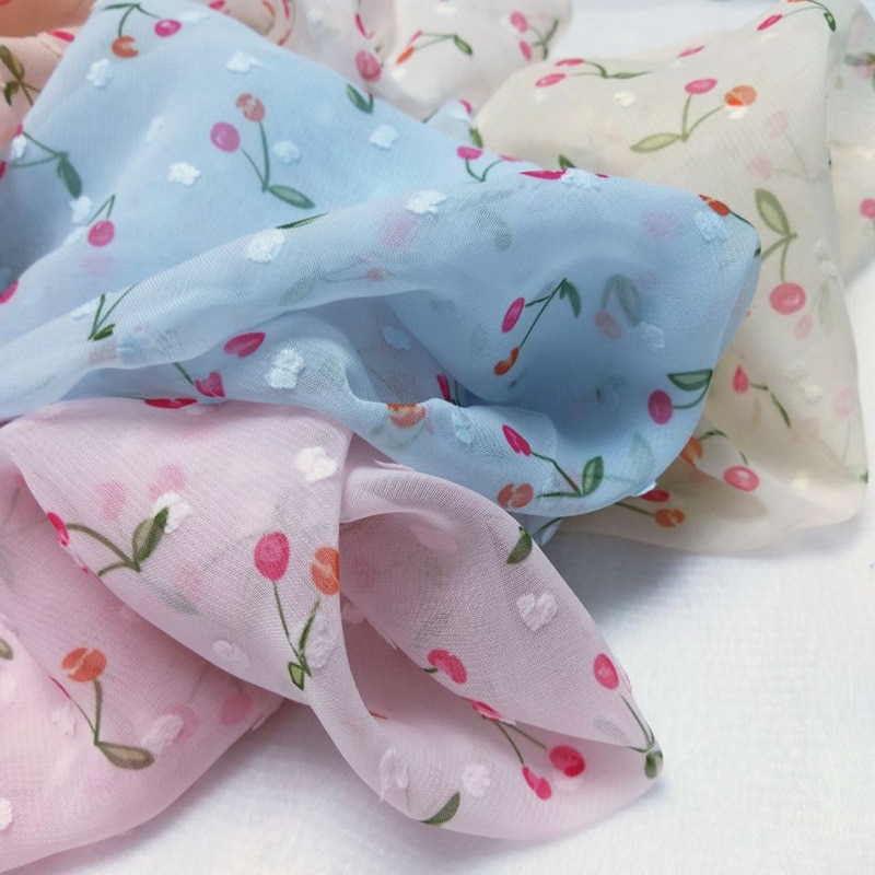 Cosplay Dress Chiffon Swissdot cherry Printed Soft dress fabric swiss dot Tilda craft fabric dress material