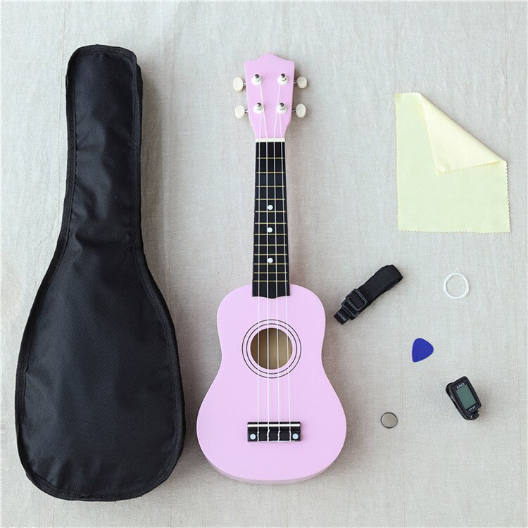 21-inch 16 colors Ukulele Adjustable Sound Musical + Bag+Strap+ Wipe Cloth +Tuner++String Stringed Instruments: pink