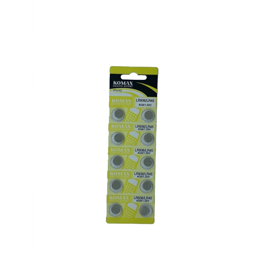 KOMAX – pile bouton alcaline 10 ", AG9, LR936/LR45/394