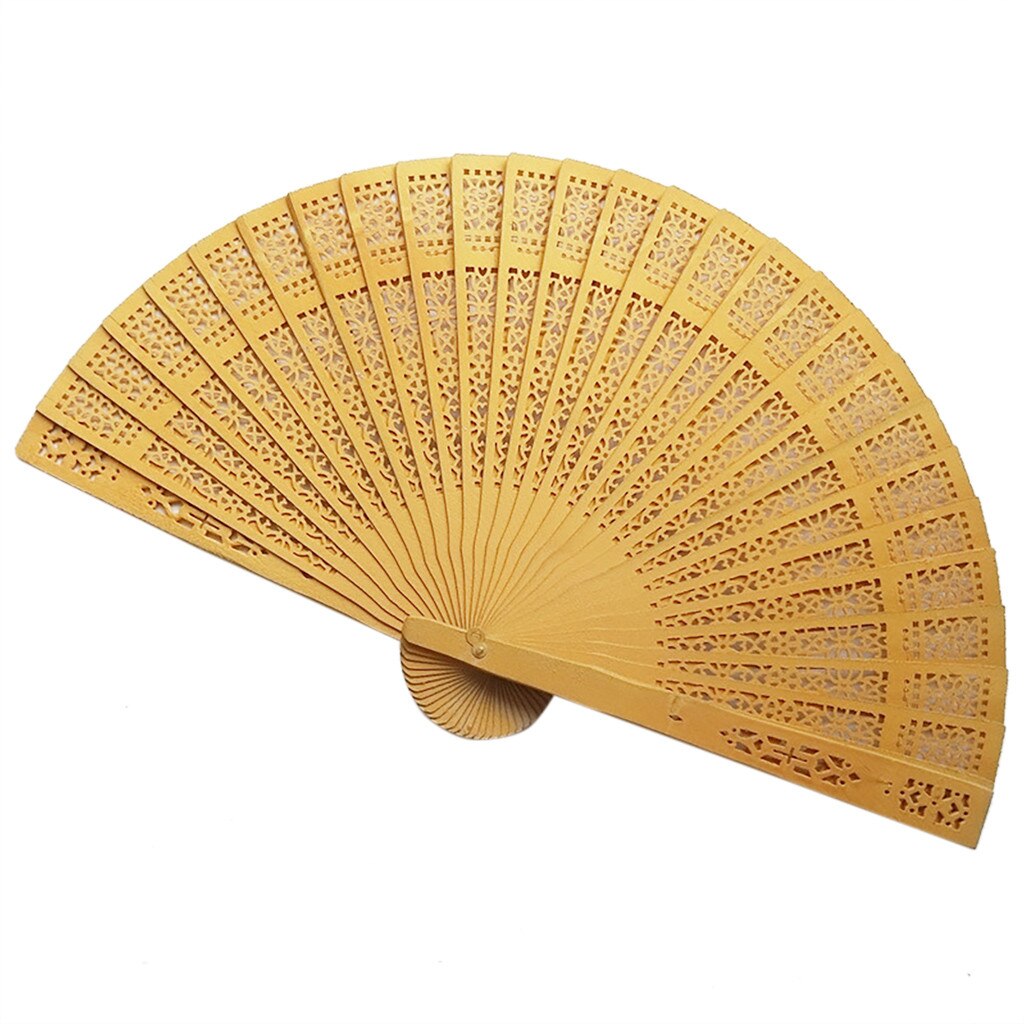Sandelhout Fan Opengewerkte Gesneden Houten Fan Bruiloft Ventilator 20Cm: Goud