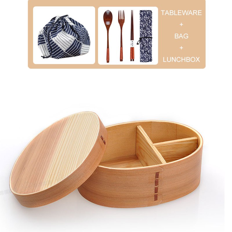 Oneup 3 stuks/set bento box japanse stijl lunchbox voor kinderen houten materiaal servies voedselcontainers met compartimenten gezond: Lichtset b