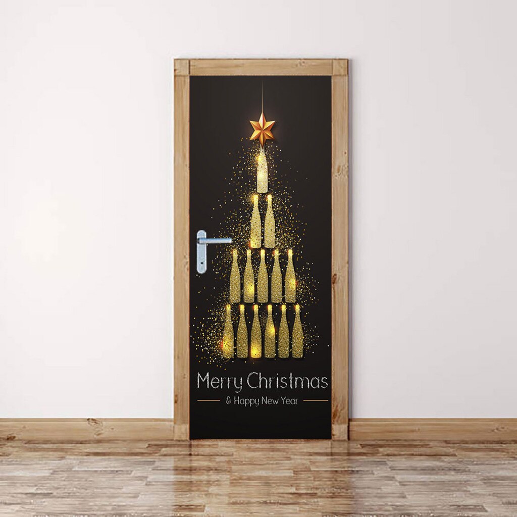 Kerst Decoratie Deur Stickers 3D Simulatie Verwijderbare Waterdichte Muurstickers Decoraties Voor Huis Новогодние Украшения